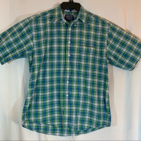Pendleton men’s short sleeve button up shirt blue green plaid size m - Picture 1 of 5